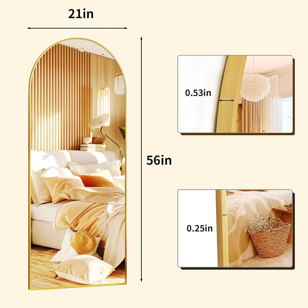 XRAMFY 56" x21 Gold Arched Full Length Mirror Floor Mirrors with Stand