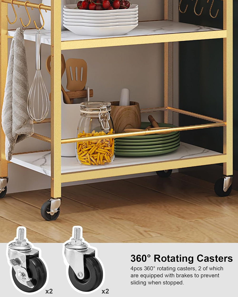 TUTOTAK Bar Cart with Wheels, Drink Cart with Wine Rack and Glass Holder