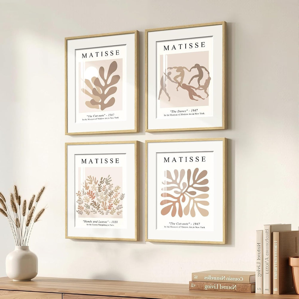 4 Piece Framed Matisse Abstract Neutral Botanical Wall Art, 11x14 Inch