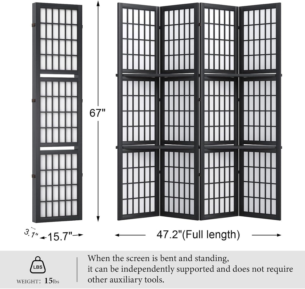 5.6FT Room Divider and Folding Portable Partition Screen, Chinese Japanese Sh...