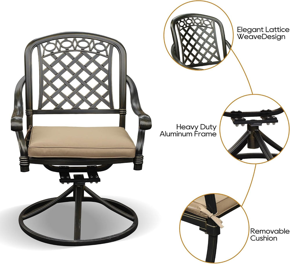 2 Piece Cast Aluminum Outdoor Swivel Dining Chairs, All-Weather Patio Swivel ...