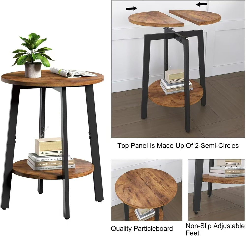 sthmec Side Table Set of 2, Small Round End Table with Storage Shelf for Smal...