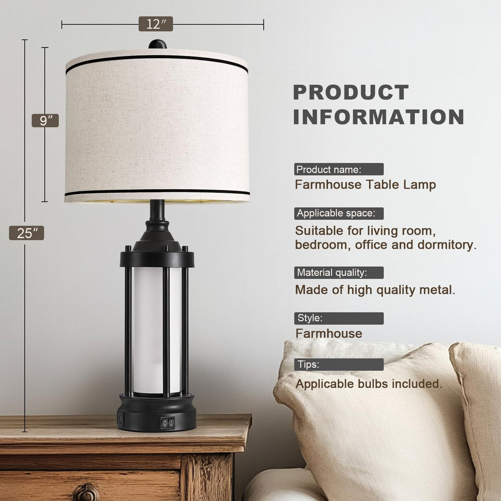 25'' Table Lamps for Bedroom Living Room Lamps Set of 2 Farmhouse Nig...