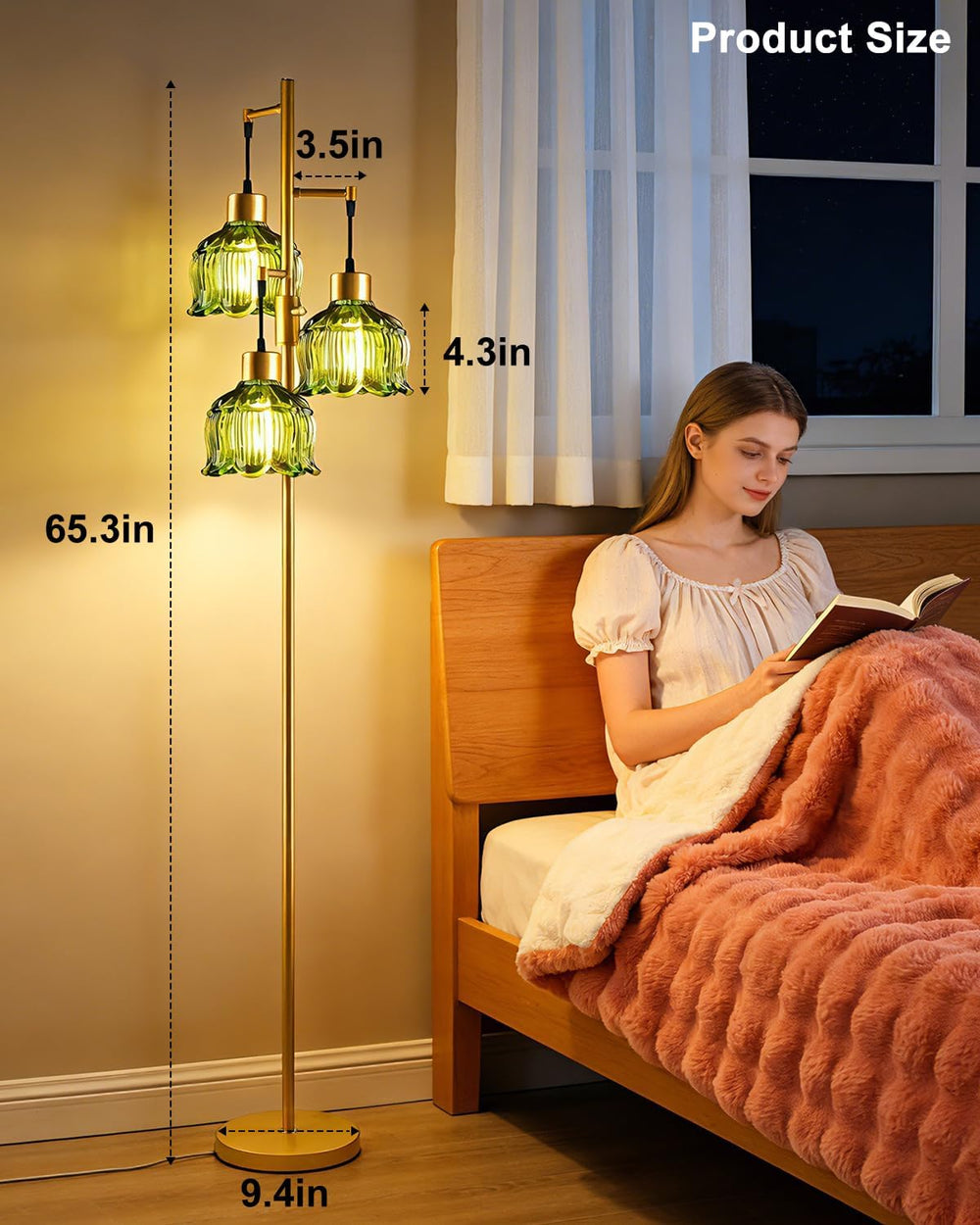 Lightdot Floral Floor Lamp Dimmable Floor Flower Lamp Green Glass Shade