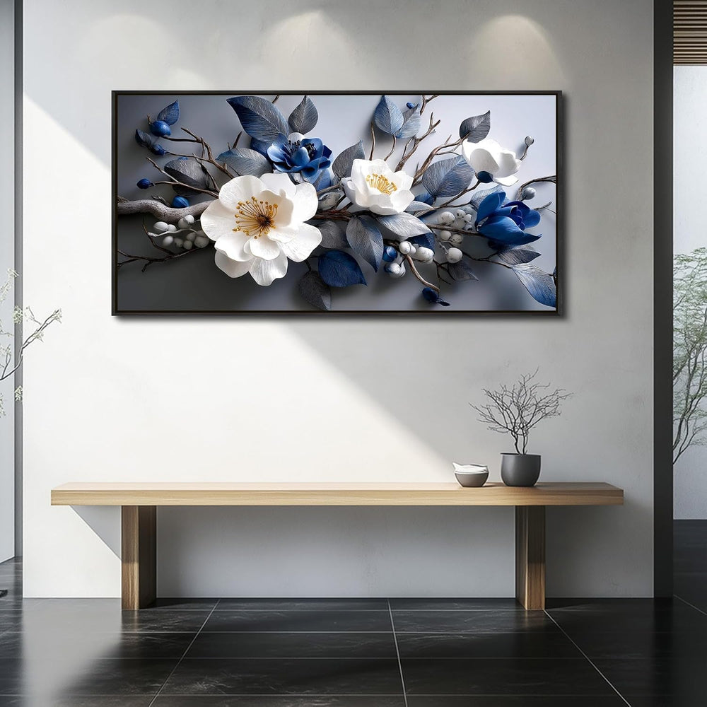 WLWBINTING Black Framed Canvas Wall Art For Living Room Flowers Wall Art Mode...