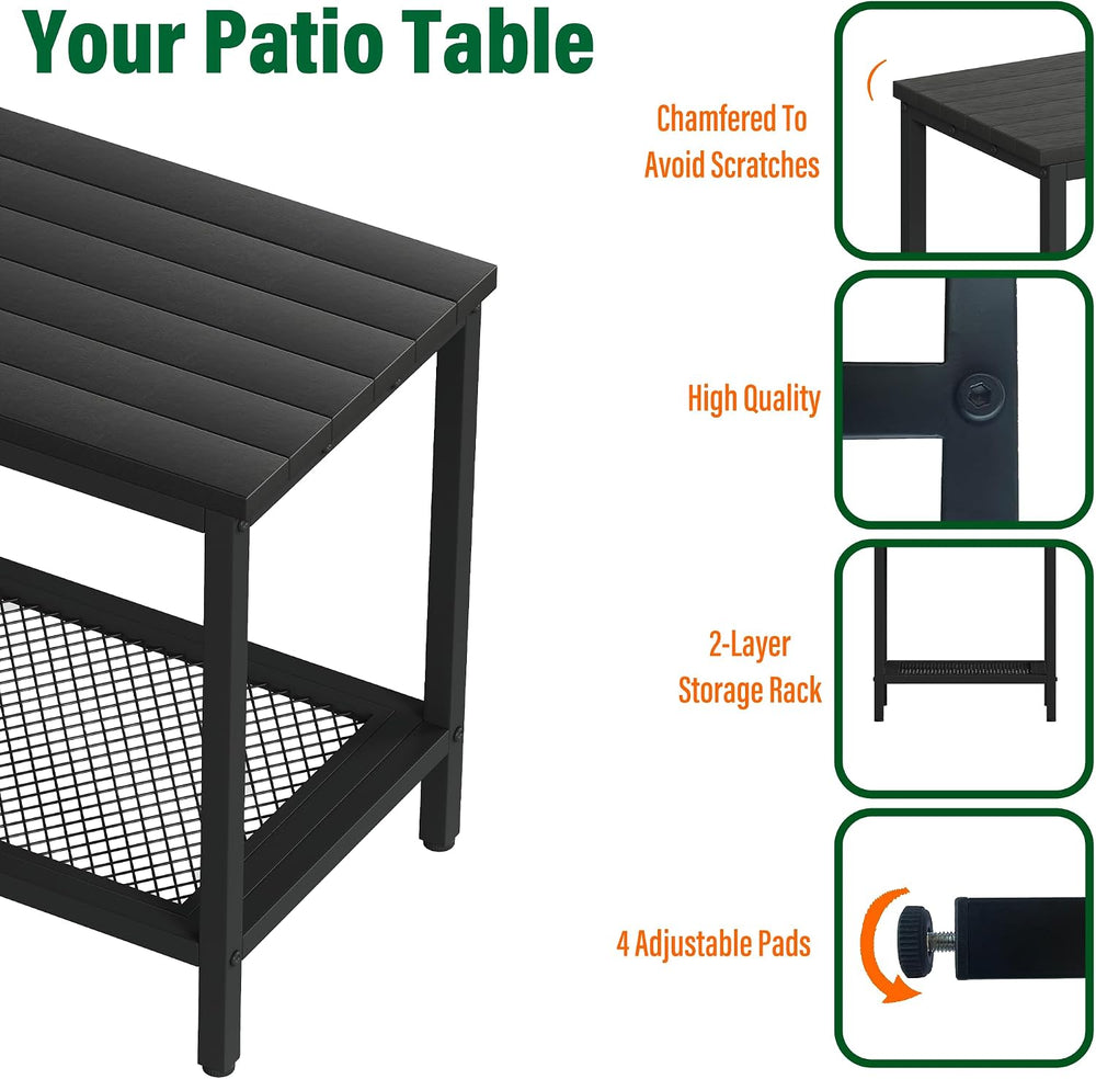 Outdoor Side Table with Storage 2-Tier Patio End Tables Black