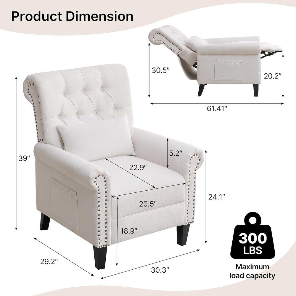 Pushback Recliner Chair, Accent Push Back Chair with Adjustable Footrest, Lin...
