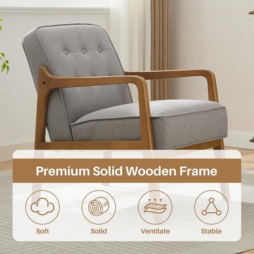 SOFTHION Linen Mid Century Modern Chair with Solid Wood Frame 2-Pack, Grey
