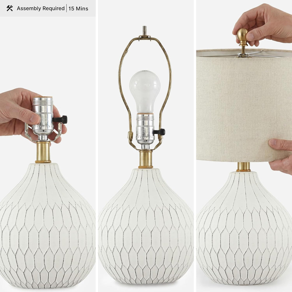 Signature Design by Ashley Ceramic Table Lamp, Bedside, Antique White