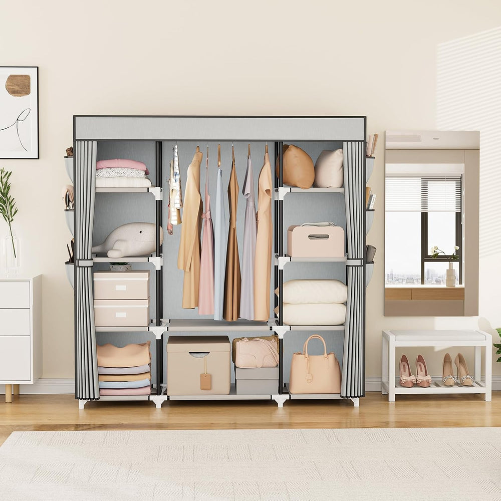 VTRIN Portable Closet Wardrobe for Hanging Clothes 57.3 Inch Large Capacity C...