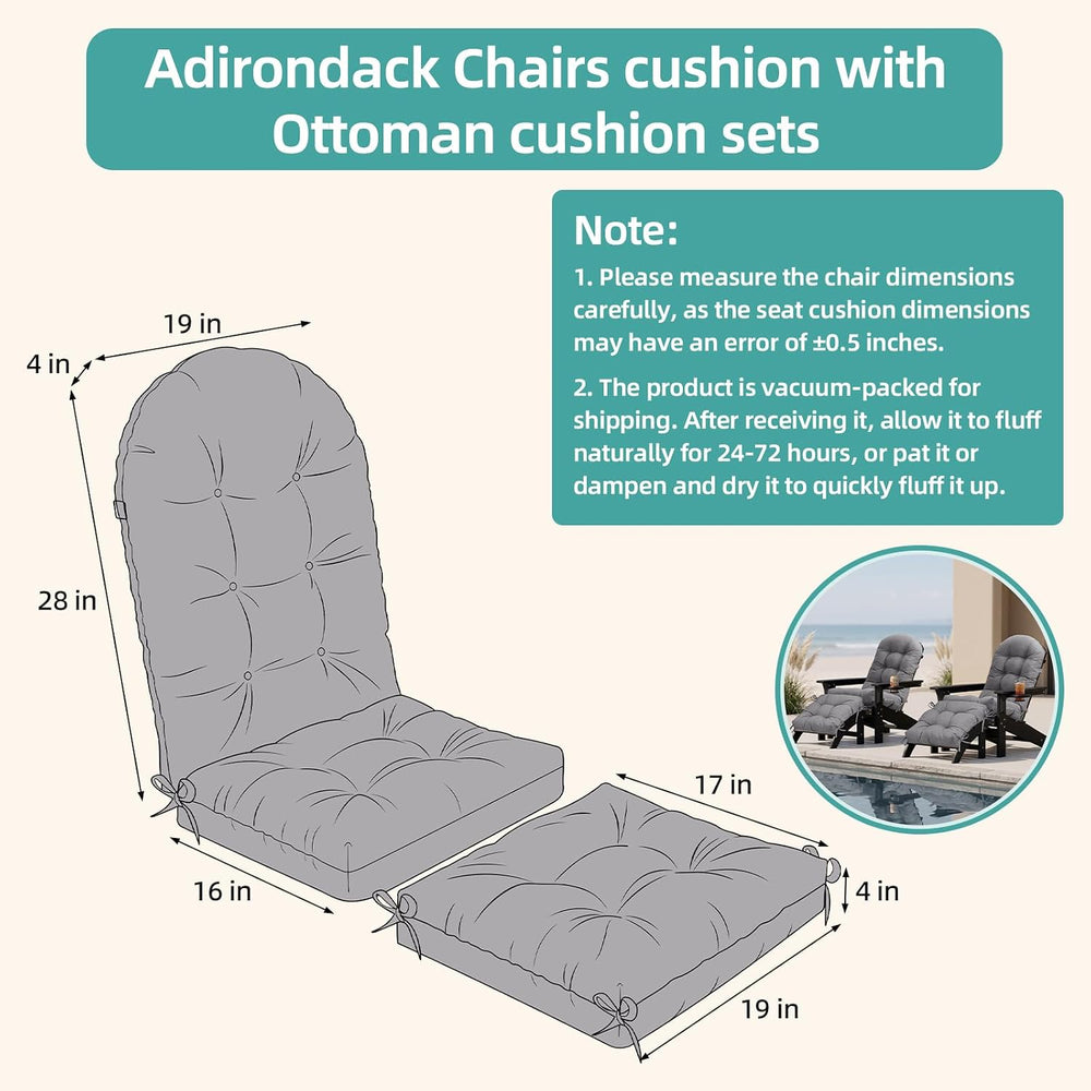 Rocking Chair Cushion Set with Ottoman Pad 4-in Thick, Grey