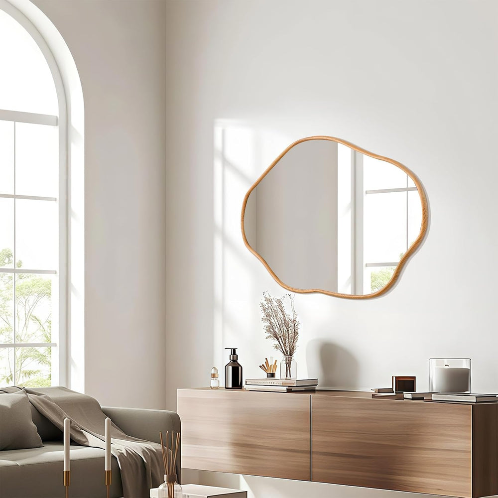 ULIKE Irregular Wall Mirror, 24x36 Inch, Natural Wood