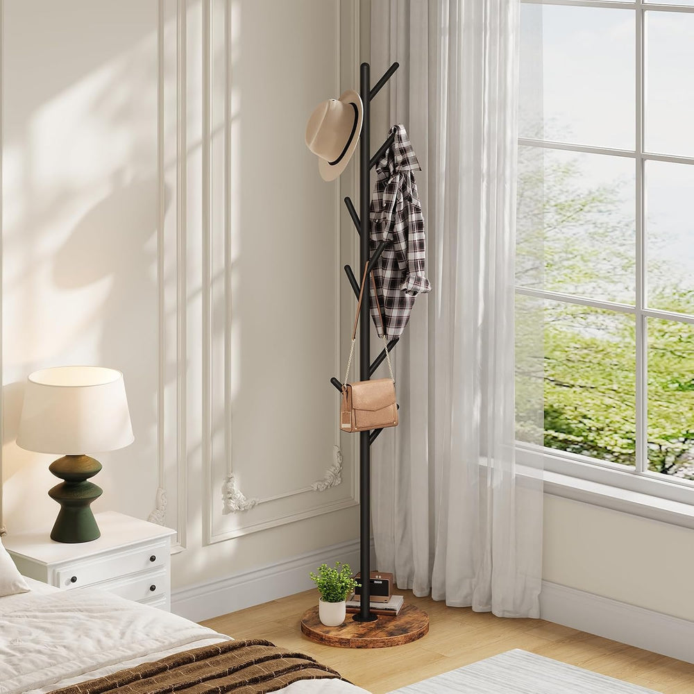 HOOBRO Coat Rack Stand with 9 Hooks, Metal Freestanding Coat Tree with Wooden...