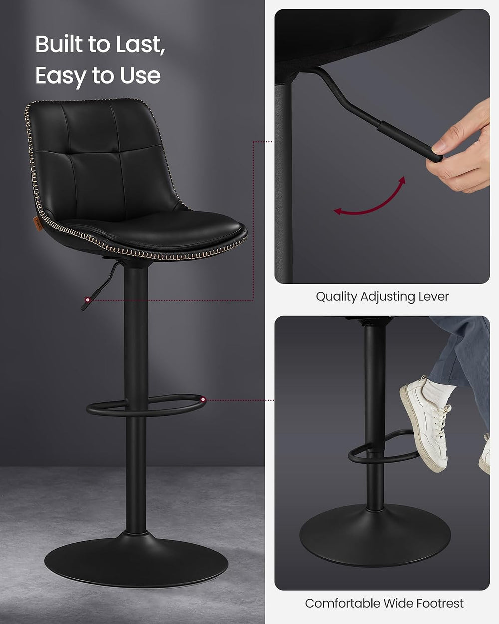 VASAGLE Bar Stools Set of 4, Swivel, Adjustable Height, Quilt