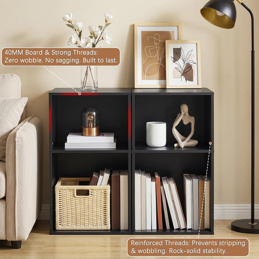 YAHARBO 2 Cube Bookshelf, Black Record Player Stand with Vinyl Storage Up to ...