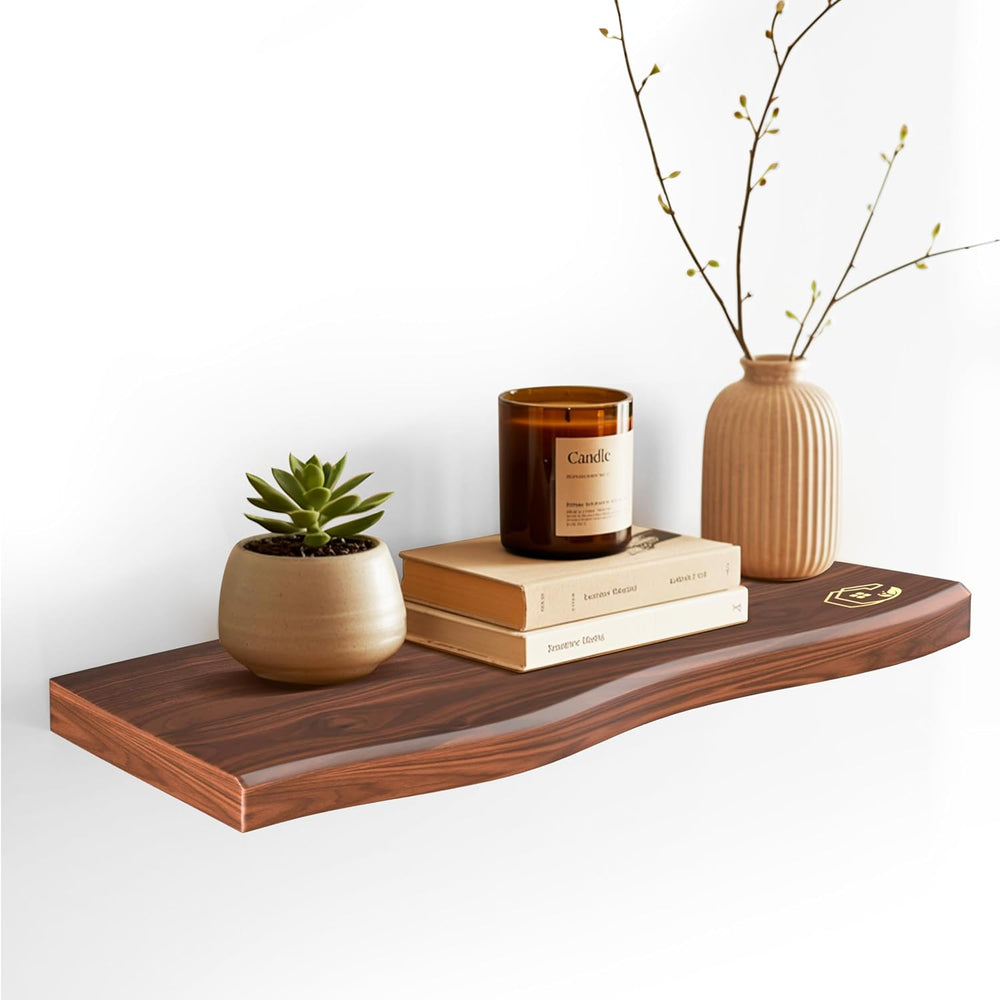 Live Edge Floating Wall Shelf – Solid Wood for Farmhouse, Modern, or Rustic H...
