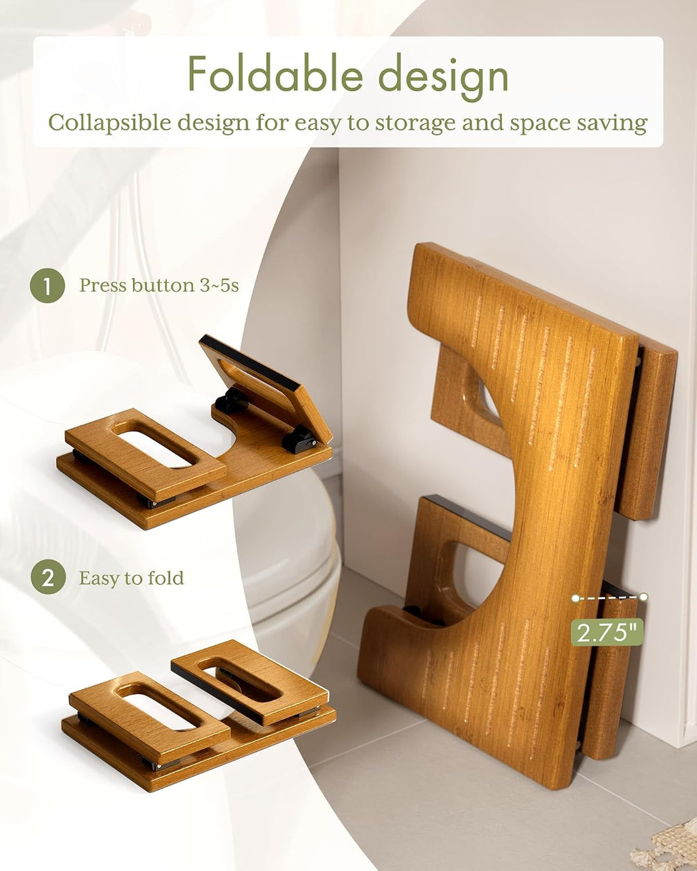 AmazerBath 7 Inches Bamboo Toilet Stool Squat for Adult, Foldable Squatting P...