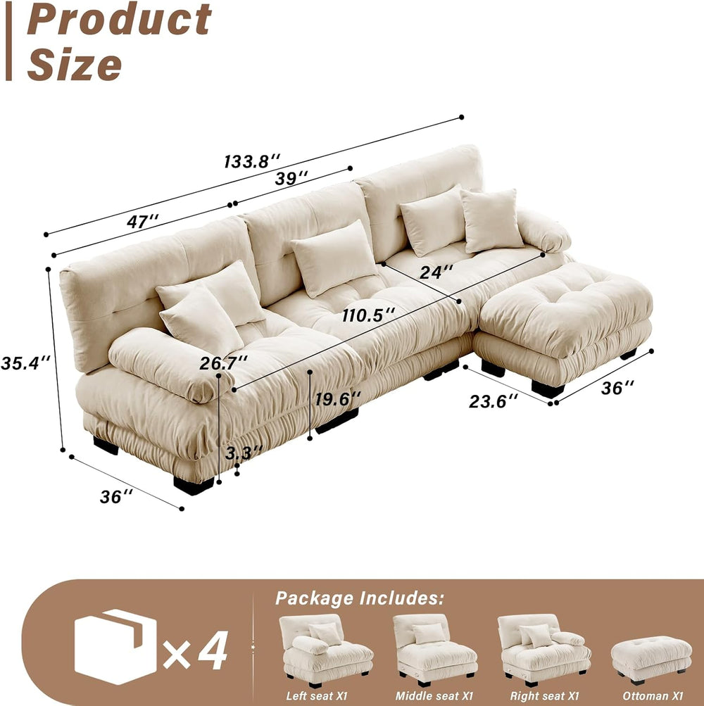 SoarFlash Velvet Sectional Sofa Ottoman, Camel