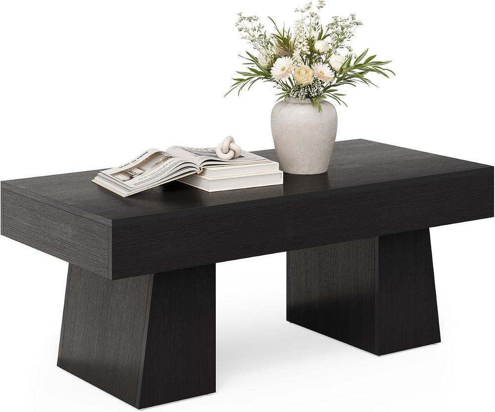 LITTLE TREE Farmhouse Coffee Table, 47 Inches Wooden Rectangular Accent Cente...