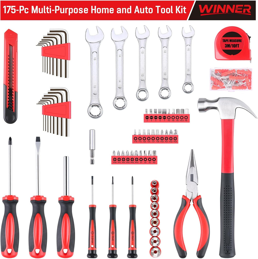 WINNER 175-Piece Home Tool Kit and Mechanics Tool Set with Wrenches and Socke...