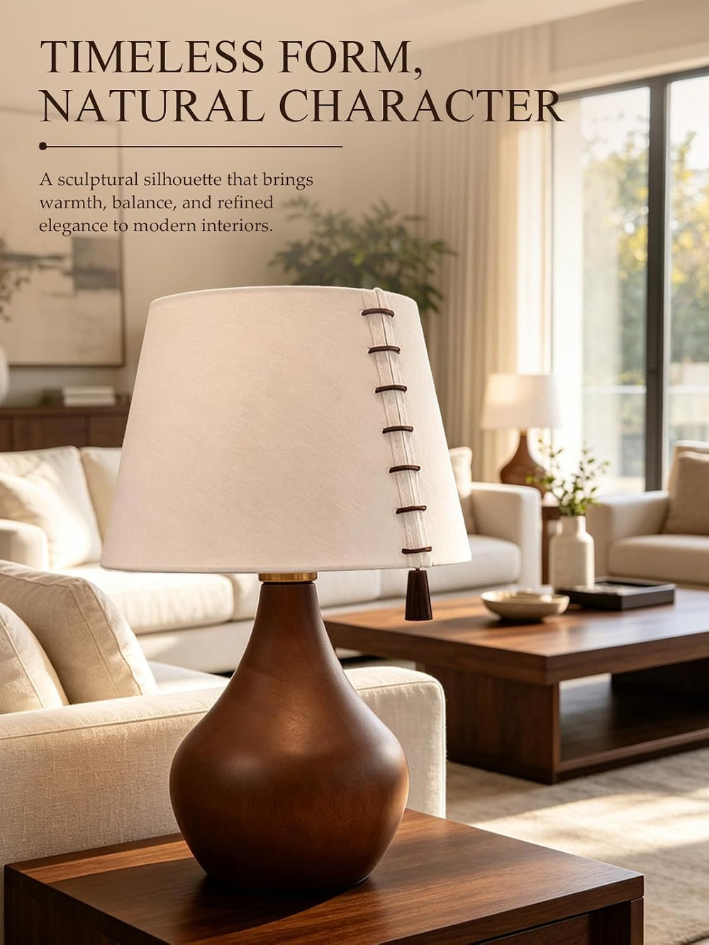 MOFFE Solid Wood Table Lamp for Bedroom with One-Piece Shade