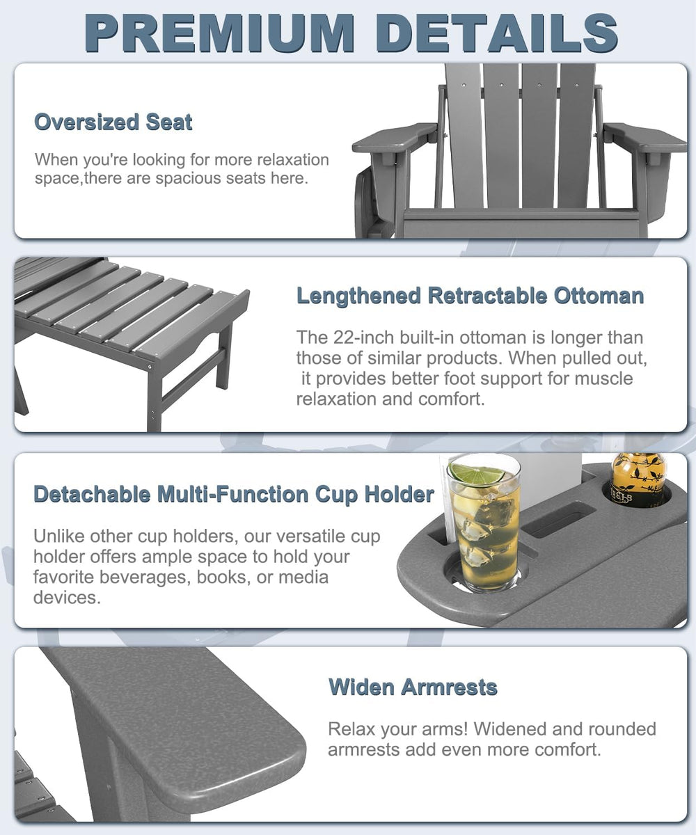 NAVINE Adjustable Adirondack Chair Set of 2 with Retractable Ottoman