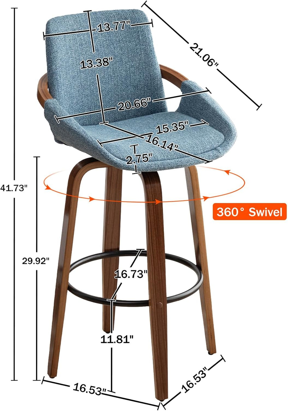 LUNLING 29.5" Bar Height Bar Stools Set of 2,Mid Century Modern Retro Ba...