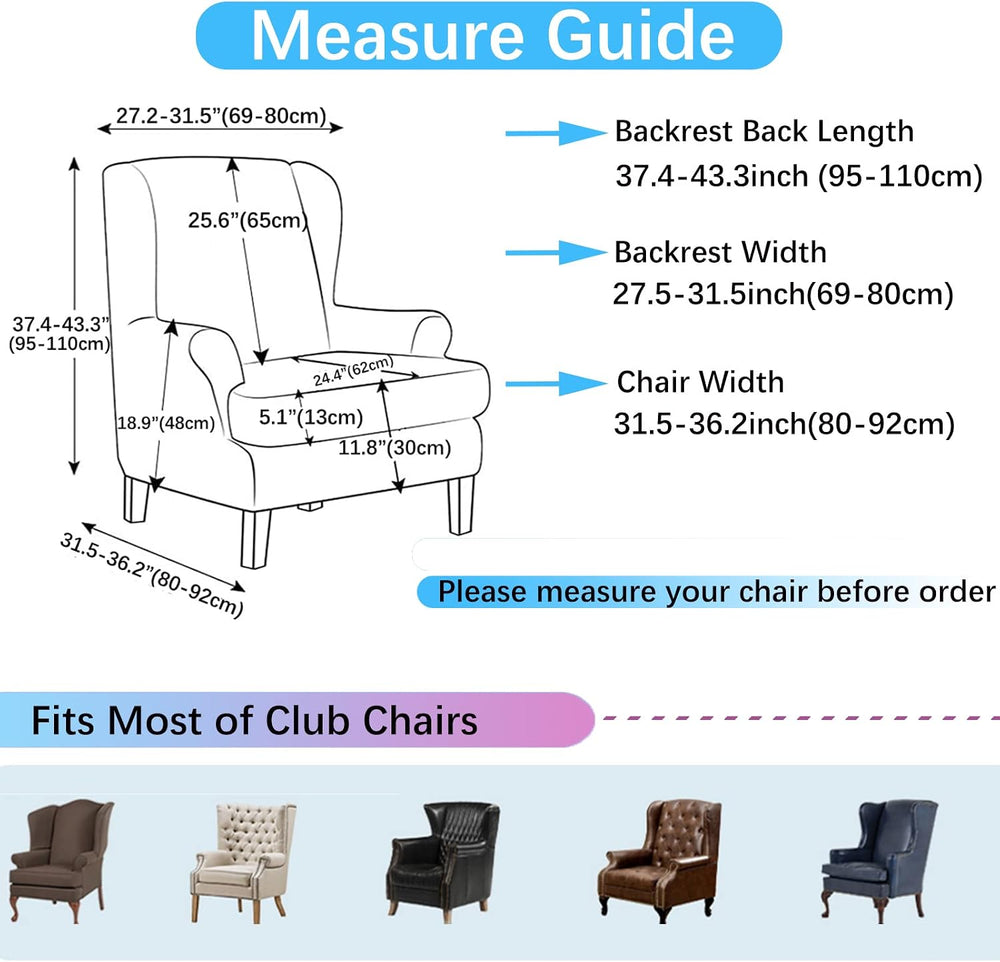 Wing Chair Slipcover, 2-Piece Printed Wingback Chair Cover