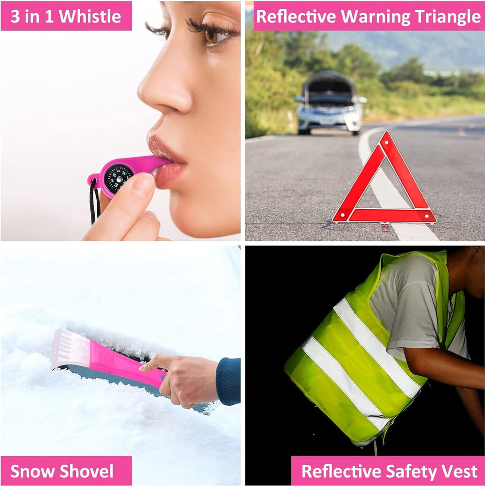 Car Roadside Emergency Kit - Pink Roadside Assistance Emergency Kit with Jump...