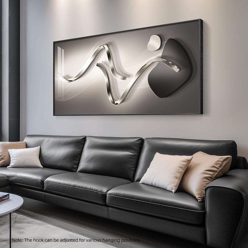 Large Framed Black Gray Abstract Wall Art for Living Room, Vertical 30x60