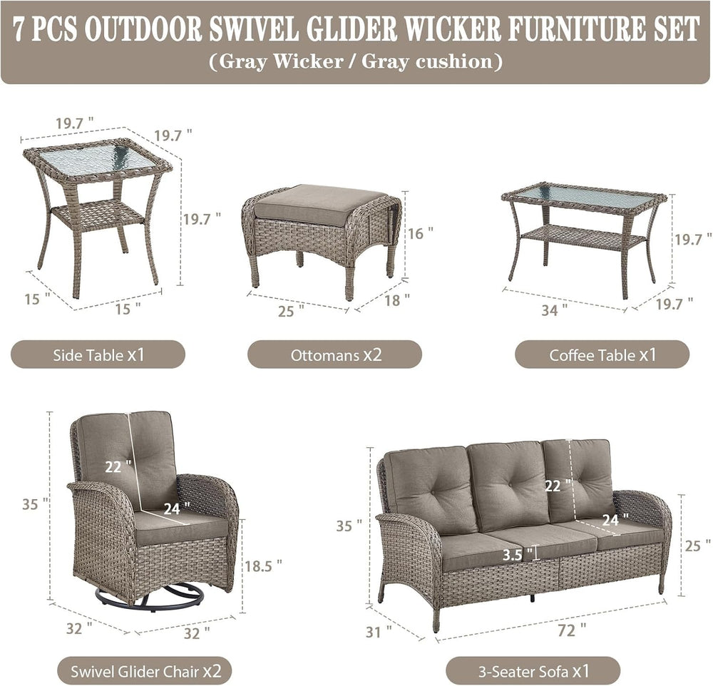 Belord Wicker Outdoor Furniture Set - 7 Piece Patio Conversation Sets with Co...