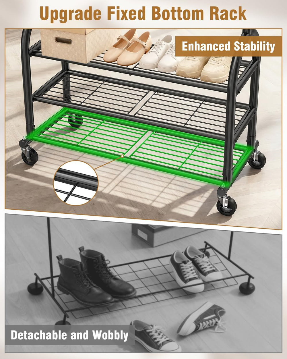 EAGMAK Rolling Clothes Rack Heavy Duty Clothing Racks with 3 Shelves, Black