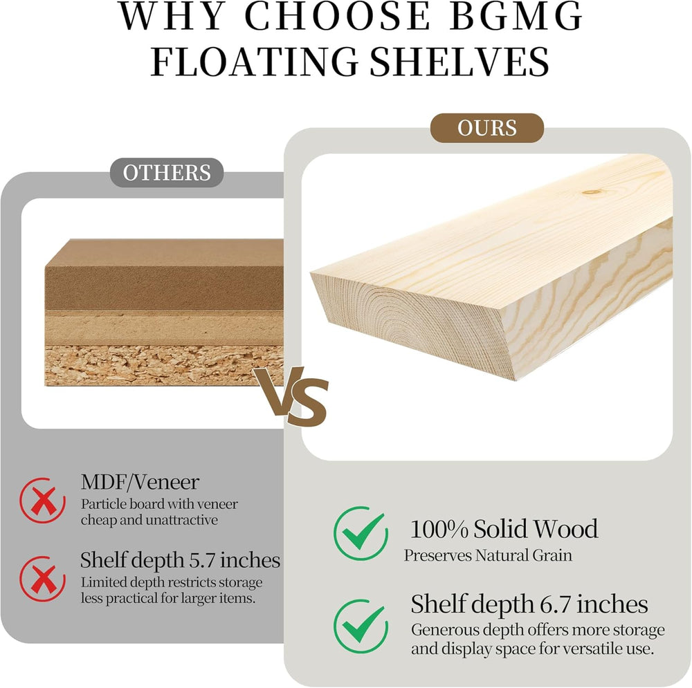 BGMG Wood Floating Shelves for wall 18 inch, Distressed Rustic Wooden Wall Mo...