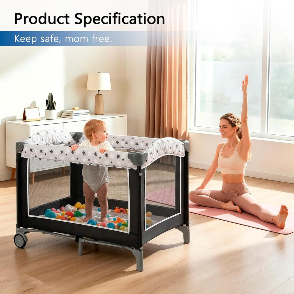 4-in-1 Pack and Play Playard with Bassinet & Changing Table