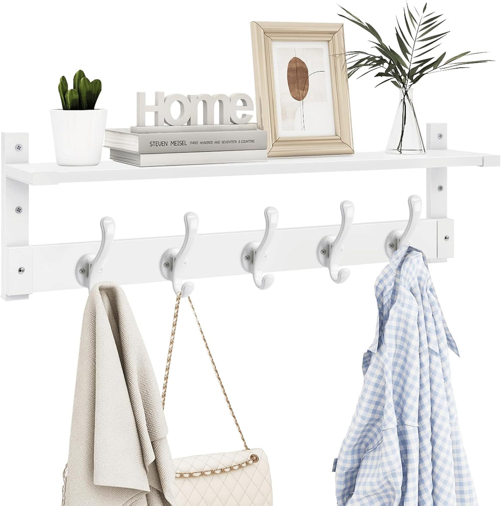 Homode Coat Rack with Wall Shelf, 29" Wooden Hanging Coat Hanger, White