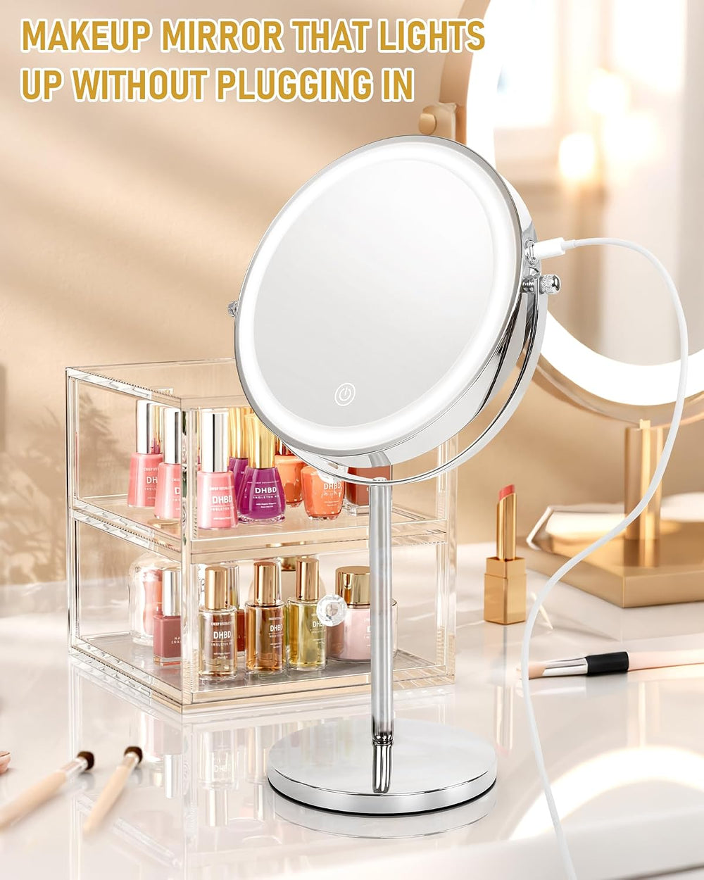 Lighted Makeup Mirror,1X/10X Double Sided Magnifying Mirror,3Color Lights