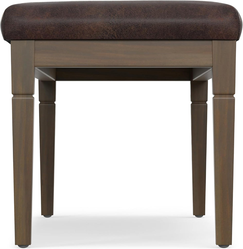 SIMPLIHOME Waverly 48" Wide Vegan Leather Rectangle Ottoman in Brown