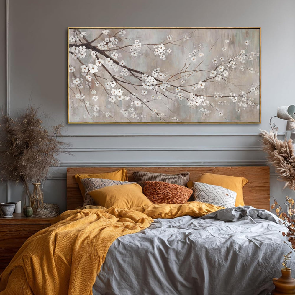 Flowers Wall Art Grey Pictures Wall Painting Large Framed Canvas Art Landscap...