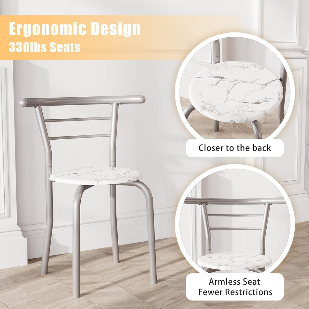 JUMMICO 3-Piece Wooden Round Table & Chair Set (White/Silver)
