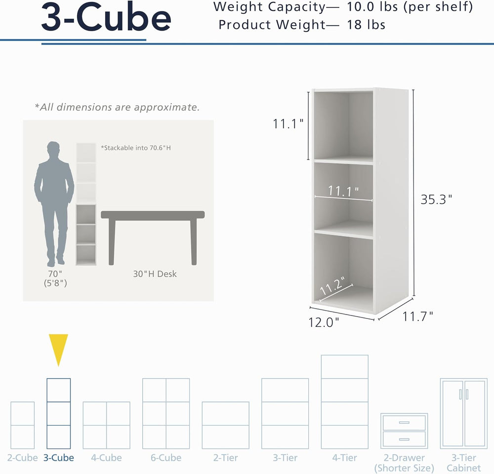 Homes: Inside + Out Apexa 3-Cube Storage Organizer Shelves, Stackable Wood Bo...