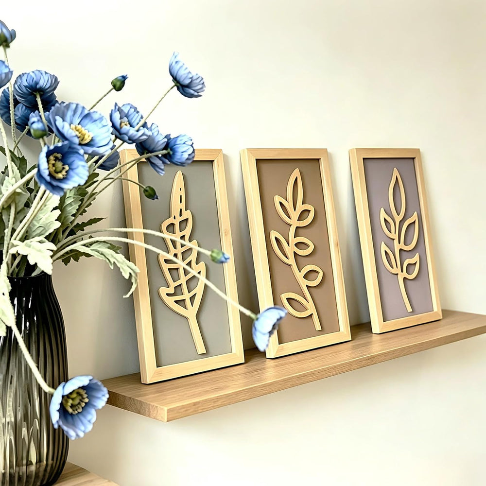 3D Framed Wall Art, Boho Wall Decor, Set of 3, Natural Wall Sculptures