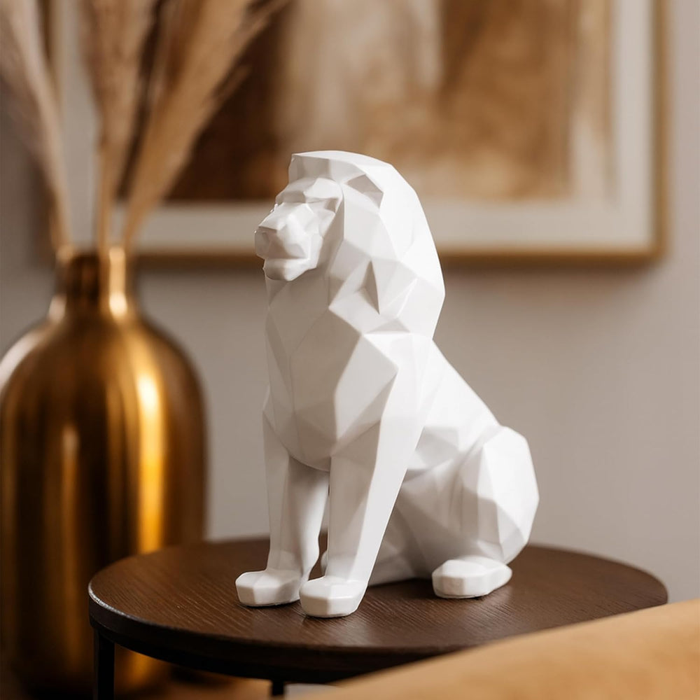 Artarium White Lion Statue, 7.7 Inch Geometric Lion Figurine, Handmade Resin ...