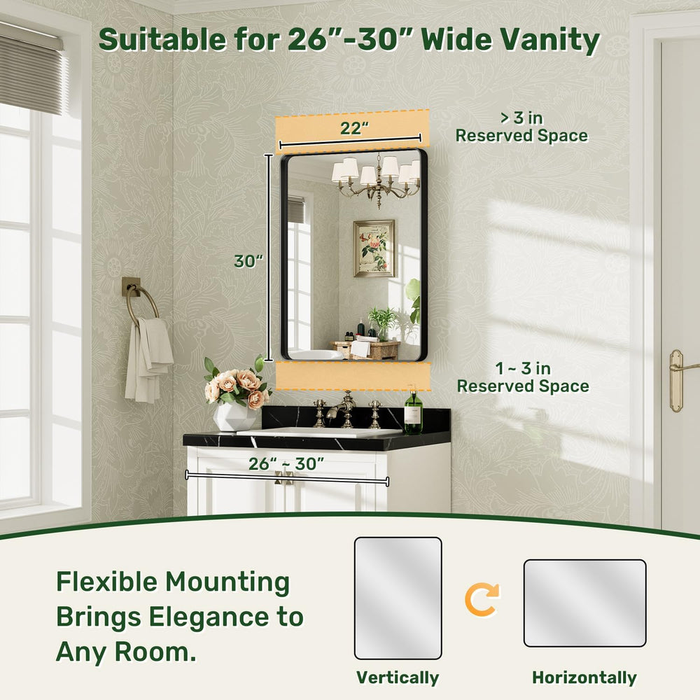 22X30 Black Bathroom Mirror for Over Sink, 2-Pack