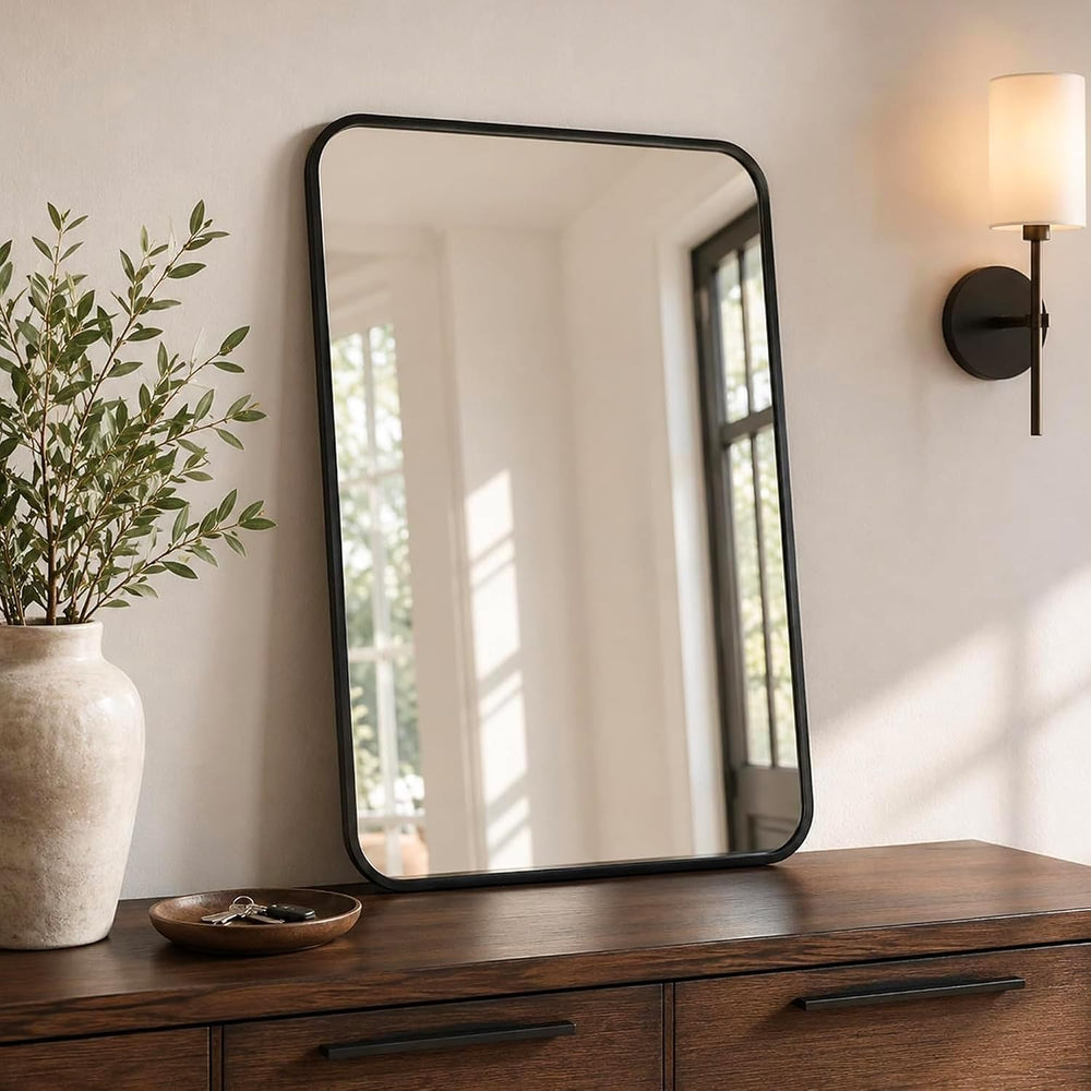 2-Pack 24x36 Inch Matte Black Rounded Rectangle Vanity Mirrors