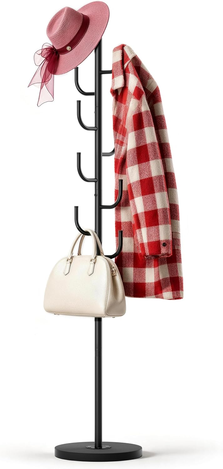 MISSLO Heavy Duty Coat Rack Freestanding Modern L-shaped Coat Tree, Black