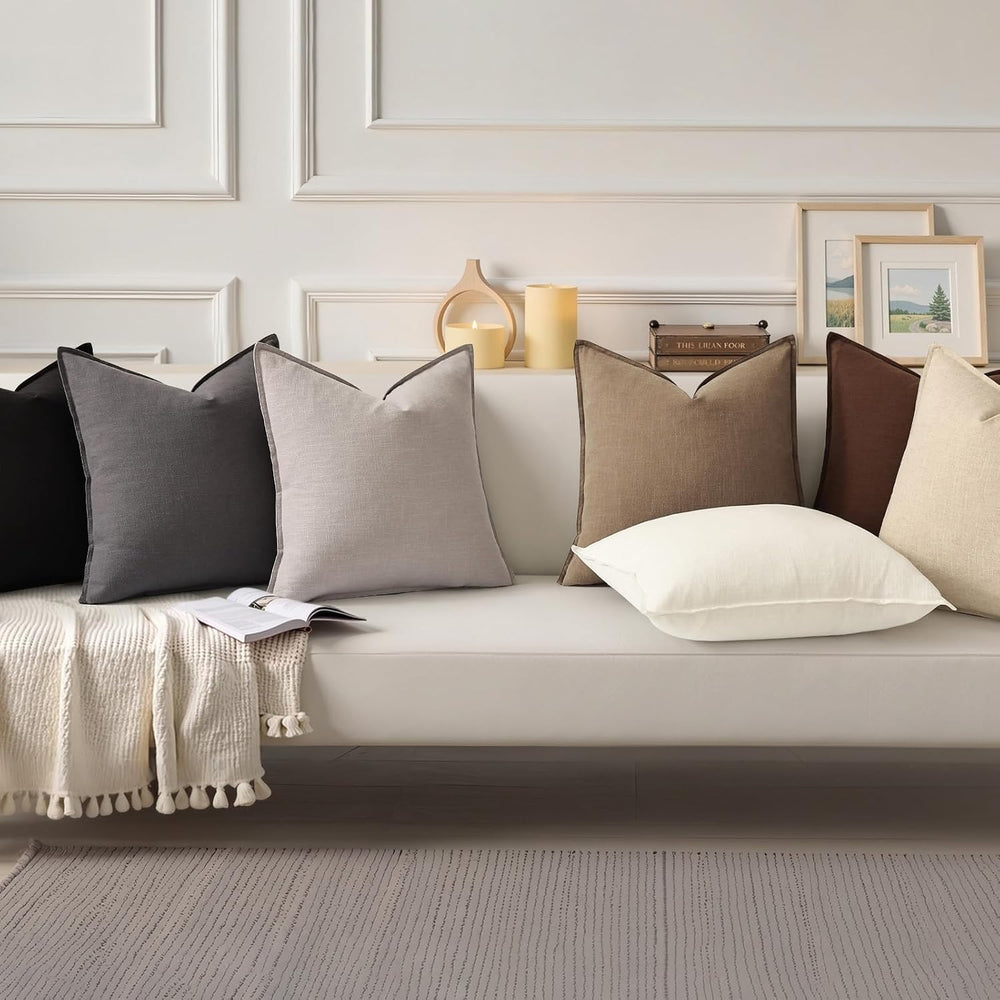 decorUhome Fall Light Brown Linen Throw Pillow Covers 20x20 Set of 2
