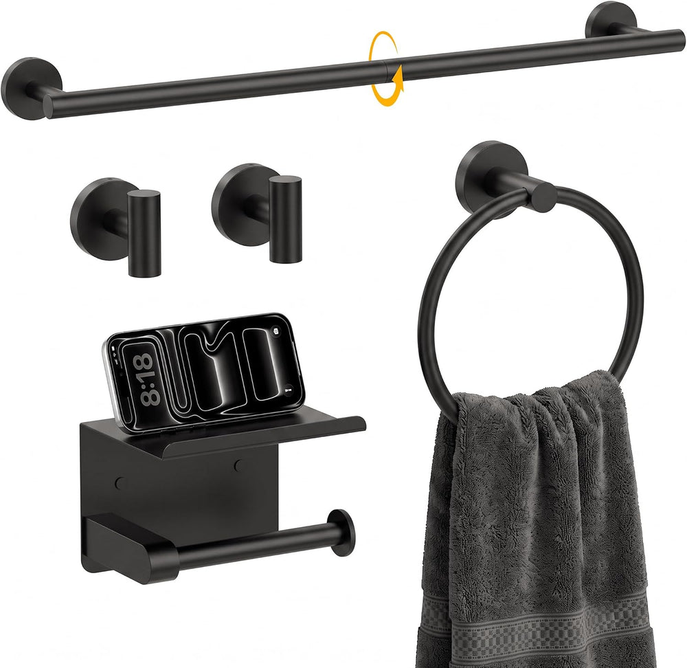 5-Piece 23.6 Inch Matte Black Bathroom Hardware Accessories Set
