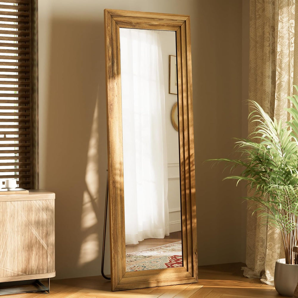 Full Length Mirror 65"X22", Brown Large Floor Mirror with Solid Woo...