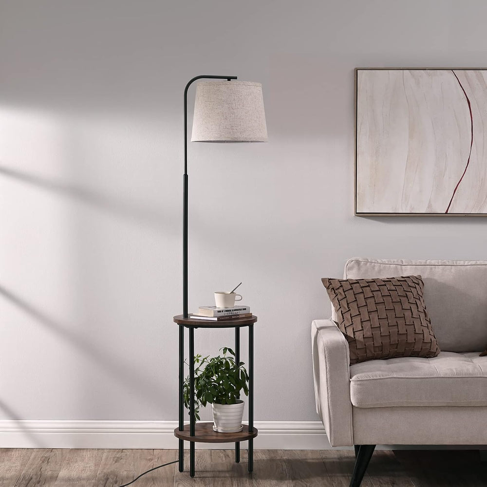 DEWENWILS Floor Lamp with Table, Wooden Nightstand, Farmhouse