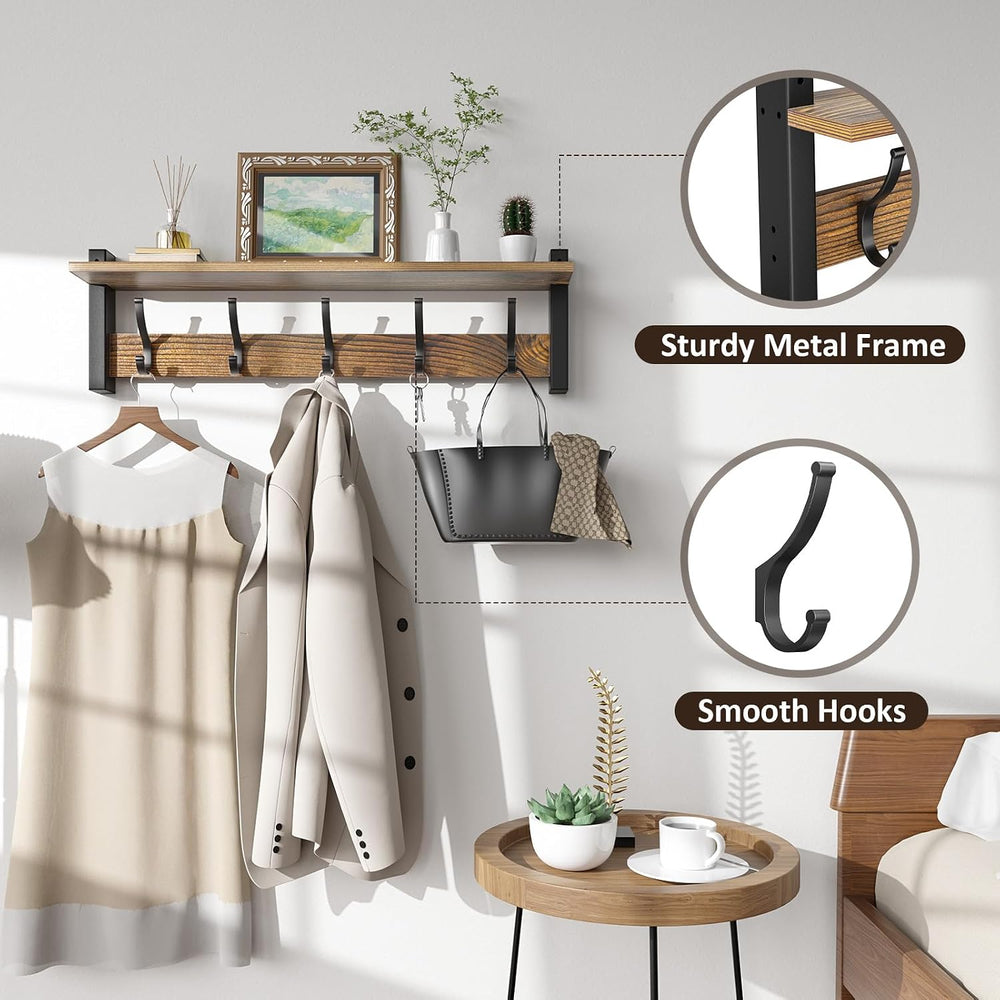 Optish Coat Rack Wall Mount with Shelf, 24 Inch Coat Hanger Walls Mounted, Ha...